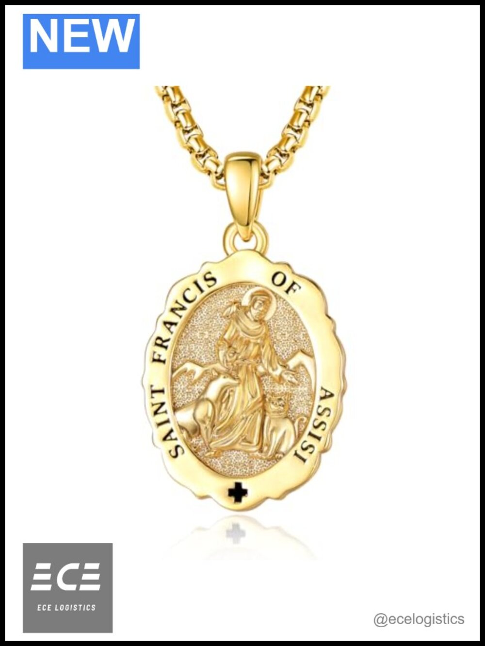 925 Sterling Silver St Francis Medal Pendant Necklace Gold Plated 20in